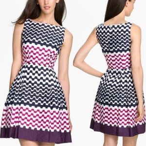 TAYLOR DRESSES Print Jacquard Cotton Dress White Pink Purple Size 10